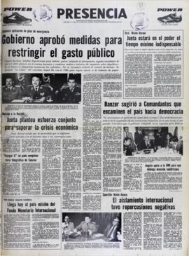 BANZER SUGIRIÓ A COMANDANTES QUE ENCAMINEN EL PAÍS HACIA DEMOCRACIA. (1981, 27 de agosto). Presencia [La Paz, Bolivia], p. 1.