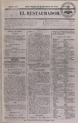 El Restaurador, edición del 27 de diciembre de 1845