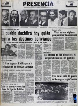 CORTE ELECTORAL: LA LIMPIEZA DE LAS ELECCIONES ES RESPONSABILIDAD DE LOS PARTIDOS. (1979, 01 de julio). Presencia [La Paz, Bolivia], p. 1.