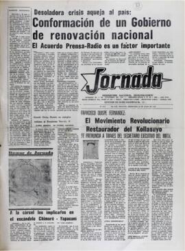 DESOLADORA CRISIS AQUEJA AL PAÍS: CONFORMACIÓN DE UN GOBIERNO DE RENOVACIÓN NACIONAL, EL ACUERDO PRENSA-RADIO ES UN FACTOR IMPORTANTE. (1982, 14 de julio). Jornada [La Paz, Bolivia], p. 1.