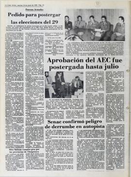 FUERZAS ARMADAS. PEDIDO PARA POSTERGAR LAS ELECCIONES DEL 29. (1980, 10 de junio). Ultima Hora [La Paz, Bolivia], p. 10.