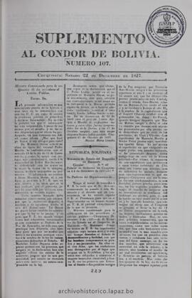 El Condor de Bolivia, edición del 22 de diciembre de 1827