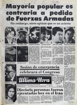 MAYORÍA POPULAR ES CONTRARIA A PEDIDO DE FUERZAS ARMADAS. (1980, 10 de junio). Ultima Hora [La Paz, Bolivia], p. 1.