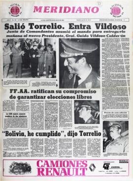 "BOLIVIA, HE CUMPLIDO", DIJO TORRELIO. (1982, 20 de julio). Meridiano [La Paz, Bolivia], p. 1.