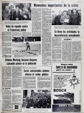 VOTOS DE REPUDIO CONTRA EL TRIUNVIRATO MILITAR. (1970, 07 de octubre). Presencia [La Paz, Bolivia], p. 3.