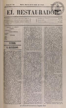 El Restaurador, edición del 9 de abril de 1846