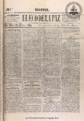 El Eco De La Paz, edición del 12 de febrero de 1865