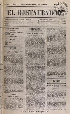 El Restaurador, edición del 18 de abril de 1846