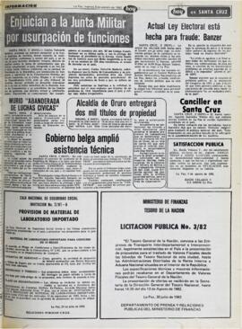ACTUAL LEY ELECTORAL ESTÁ HECHA PARA FRAUDE: BANZER. (1982, 03 de agosto). Hoy [La Paz, Bolivia], p. 5.