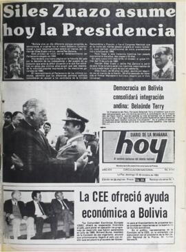 SILES ZUAZO ASUME HOY LA PRESIDENCIA. (1982, 10 de octubre). Hoy [La Paz, Bolivia], p. 1.