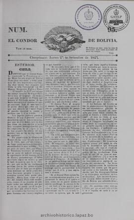 El Condor de Bolivia, edición del 27 de septiembre de 1827