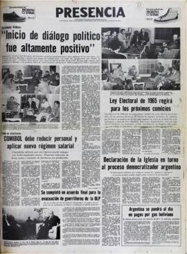 PRESIDENTE VILDOSO: INICIO DE DIÁLOGO POLÍTICO FUE ALTAMENTE POSITIVO. (1982, 18 de agosto). Presencia [La Paz, Bolivia], p. 1.