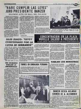 SILES ZUAZO: "ESTOY CONSTERNADO POR LA LUCHA DE HERMANOS". (1971, 23 de agosto). Hoy [La Paz, Bolivia], p. 13.