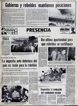 OVANDO CANDIA: DIO ÚLTIMA OPORTUNIDAD PARA QUE REBELDES SE RECTIFIQUEN. (1970, 05 de octubre). Presencia [La Paz, Bolivia], p. 1.