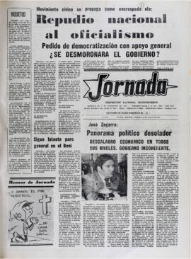 JOSÉ ZEGARRA: PANORAMA POLÍTICO DESOLADOR. DESCALABRO ECONOMICO EN TODOS SUS NIVELES. GOBIERNO INCOHERENTE. (1982, 13 de julio). Jornada [La Paz, Bolivia], p. 1.