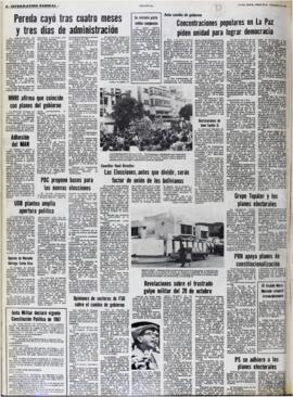 PEREDA CAYÓ TRAS CUATRO MESES Y TRES DÍAS DE ADMINISTRACIÓN. (1978, 25 de noviembre). Presencia [La Paz, Bolivia], p. 8.
