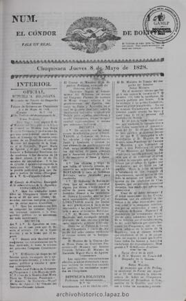 El Condor de Bolivia, edición del 8 de mayo de 1828