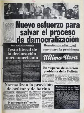 NUEVO ESFUERZO PARA SALVAR EL PROCESO DE DEMOCRATIZACIÓN. (1980, 07 de junio). Ultima Hora [La Paz, Bolivia], p. 1.
