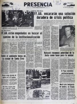 NATUSCH RECONOCE AUTORIDAD DE LA JUNTA COMO BASE PARA LA UNIDAD. (1981, 09 de agosto). Presencia [La Paz, Bolivia], p. 1.