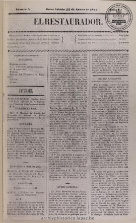 El Restaurador, edición del 23 de agosto de 1845