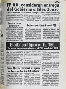 GABINETE CONSIDERARÁ HOY EL PLAN ECONÓMICO DE EMERGENCIA. (1982, 16 de septiembre). Hoy [La Paz, Bolivia], p. 7.