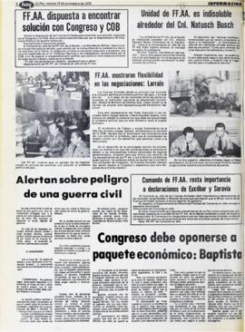 FFAA MOSTRARON FLEXIBILIDAD EN LAS NEGOCIACIONES: LARRAIN. (1979, 16 de noviembre). Hoy [La Paz, Bolivia], p. 4.