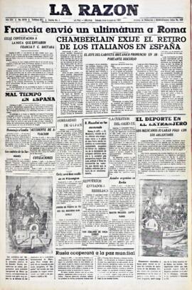 La Razón, edición del 9 de octubre de 1937