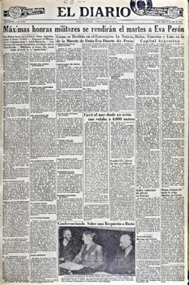 El Diario, edición del 28 de julio de 1952