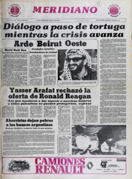 DIÁLOGO A PASO DE TORTUGA MIENTRAS LA CRISIS AVANZA. (1982, 07 de julio). Meridiano [La Paz, Bolivia], p. 1.