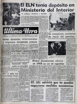 SEDES DOCENTES INTERVENIDAS Y ALGUNOS DIRIGENTES PRESOS. (1971, 26 de agosto). Ultima Hora [La Paz, Bolivia], p. 1.