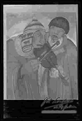 Pintura del acuarelista Crespo Castelú. Pintor boliviano: Campesino tocando un violín.