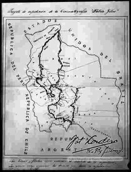 Reproducción de un dibujo del mapa de Bolivia. Proyecto de expedición de la cinematografía "Patria Film".