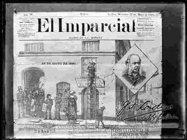 Reproducción de un periódico del 27 de mayo de 1891, dibujo de la clausura de las imprentas: "El imparcial".