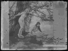 Reproducción de un  cuadro de dos mujeres desnudas a orillas de un río.