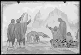 Pintura de dos campesinos siendo castigados.